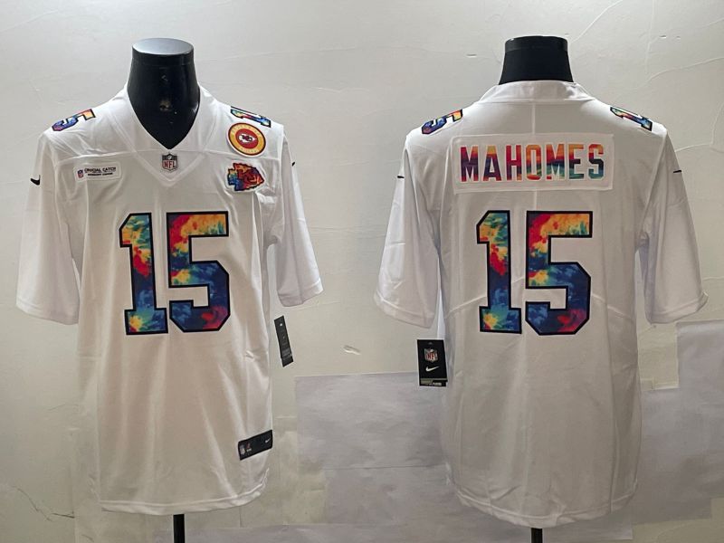 Men Kansas City Chiefs 15 Mahomes White Rainbow 2024 Nike Limited NFL Jersey style 01081